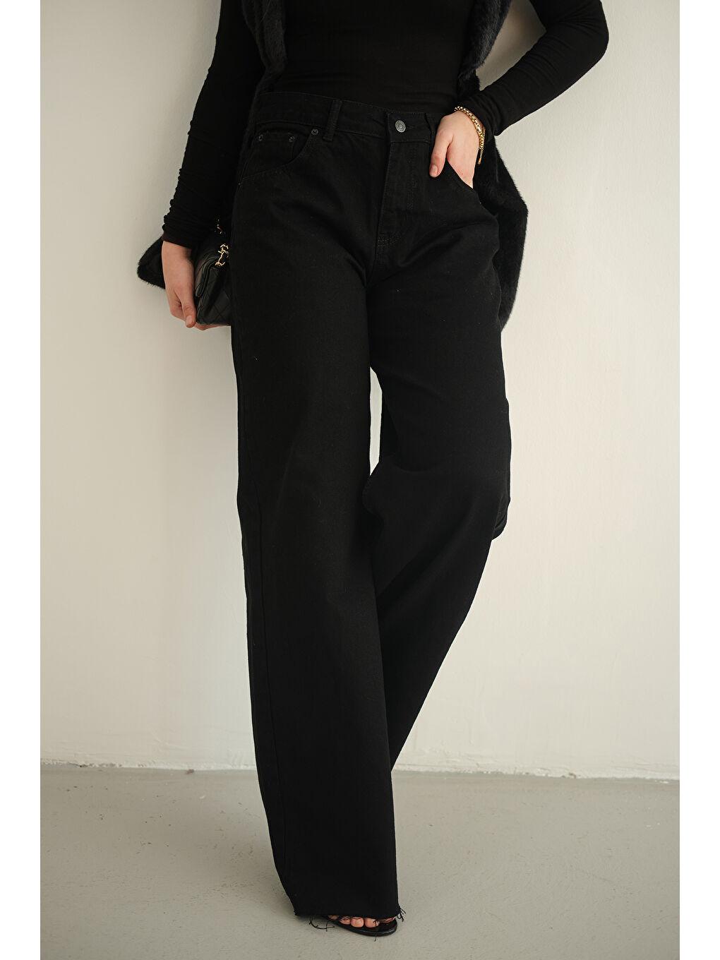 Kadın Bol Paça Palazzo Pantolon Siyah-2