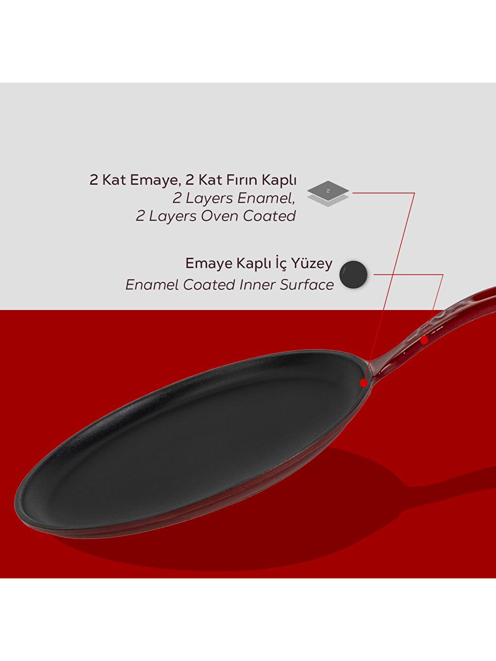 Bordo Yuvarlak Pizza Krep Pankek Tavası Döküm Demir Yekpare Saplı Çap(Ø)20cm.-5