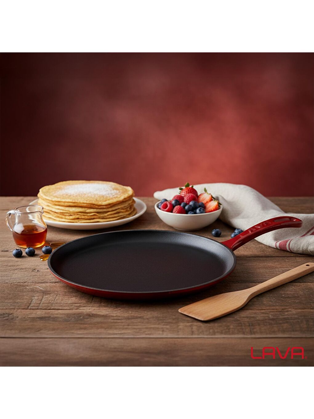 Bordo Yuvarlak Pizza Krep Pankek Tavası Döküm Demir Yekpare Saplı Çap(Ø)20cm.-6