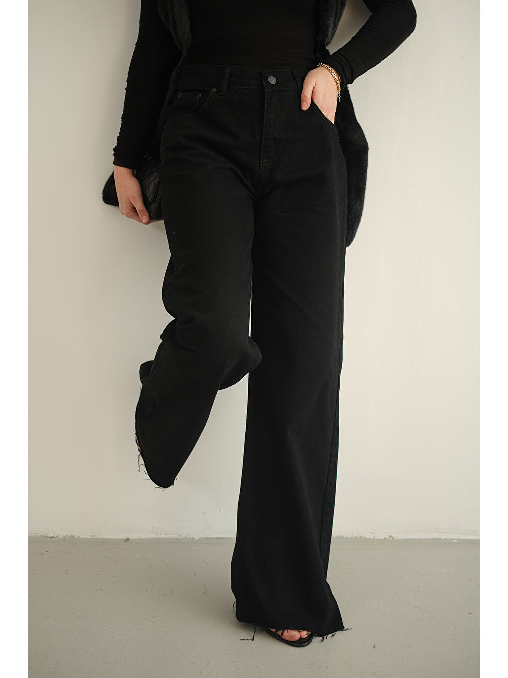 Kadın Bol Paça Palazzo Pantolon Siyah-3