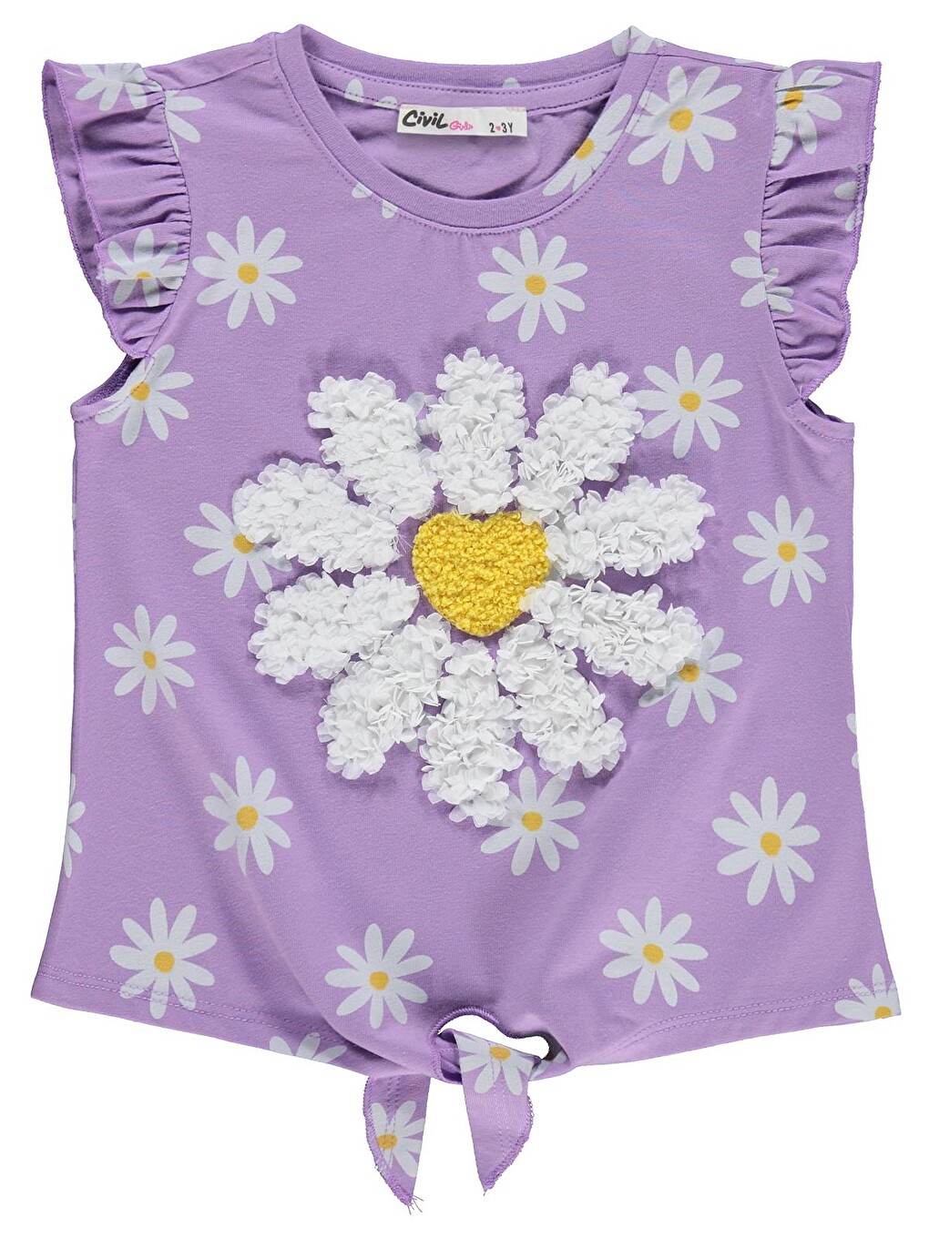 Girls Papatya Desenli 2-5 Yaş Tişört - Lila