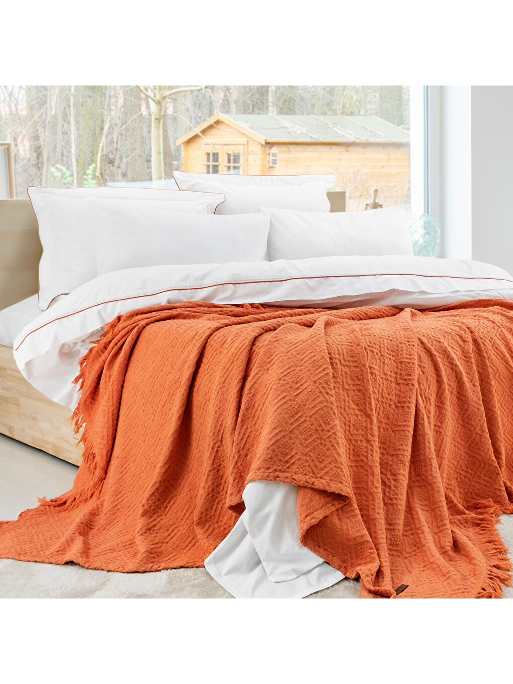 Kahverengi Home Kylie Yatak Örtüsü Nevresim Seti 7 Parça-Kiremit-3