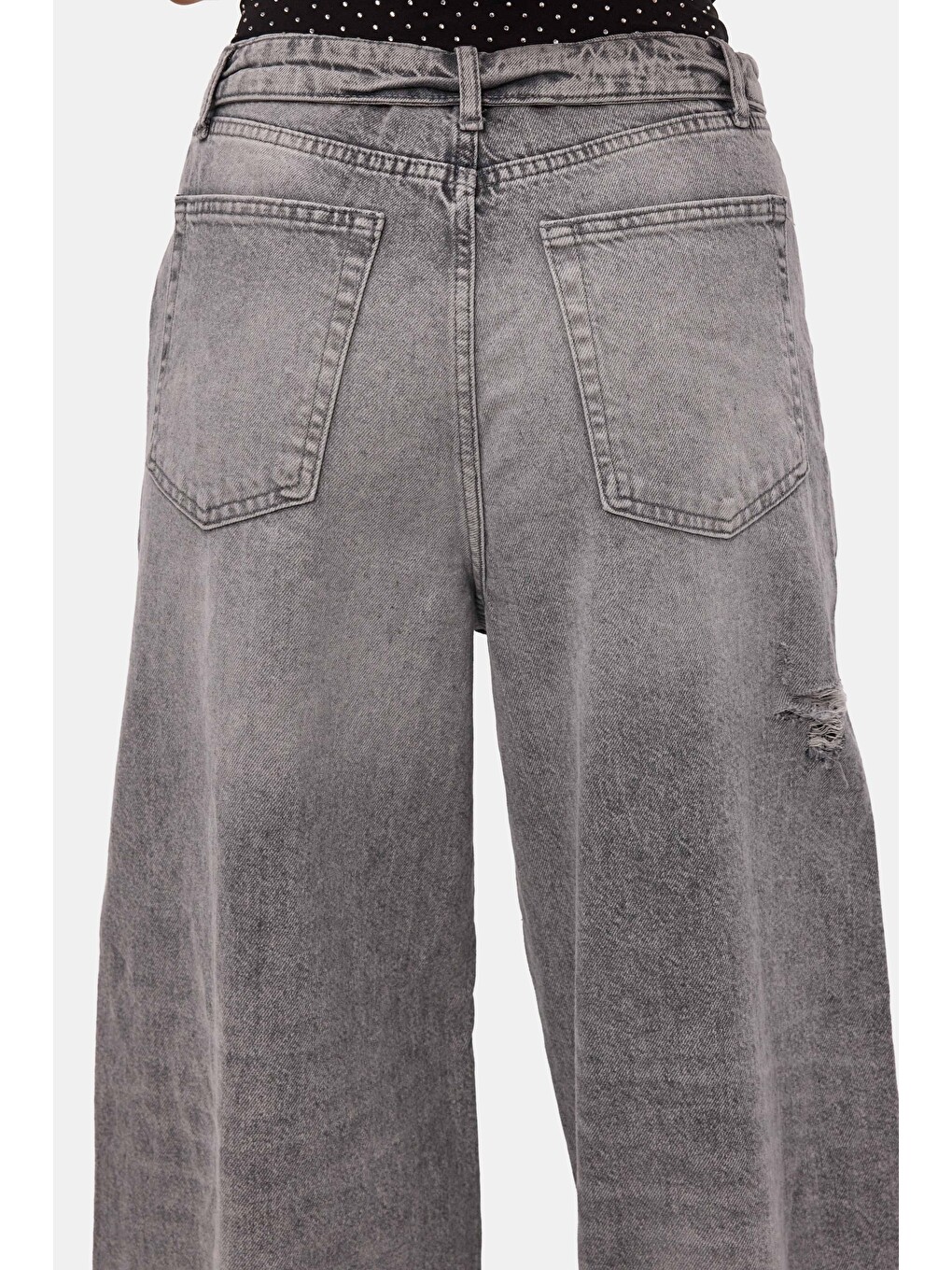 Gri Kadın Füme 12s6-12 Straight Fit Kemer Detaylı Özel Tasarım Denim Jean-2