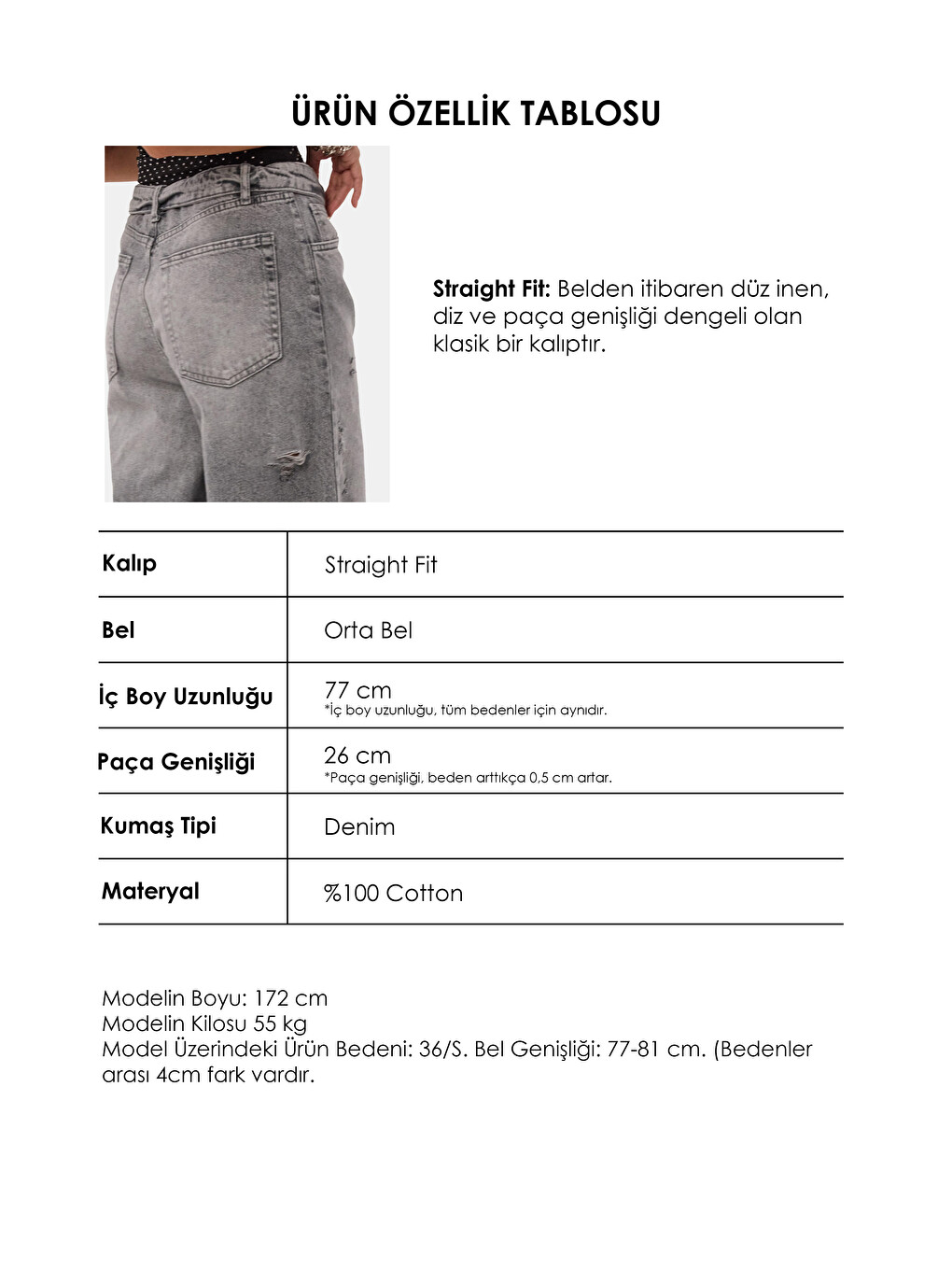 Gri Kadın Füme 12s6-12 Straight Fit Kemer Detaylı Özel Tasarım Denim Jean-4