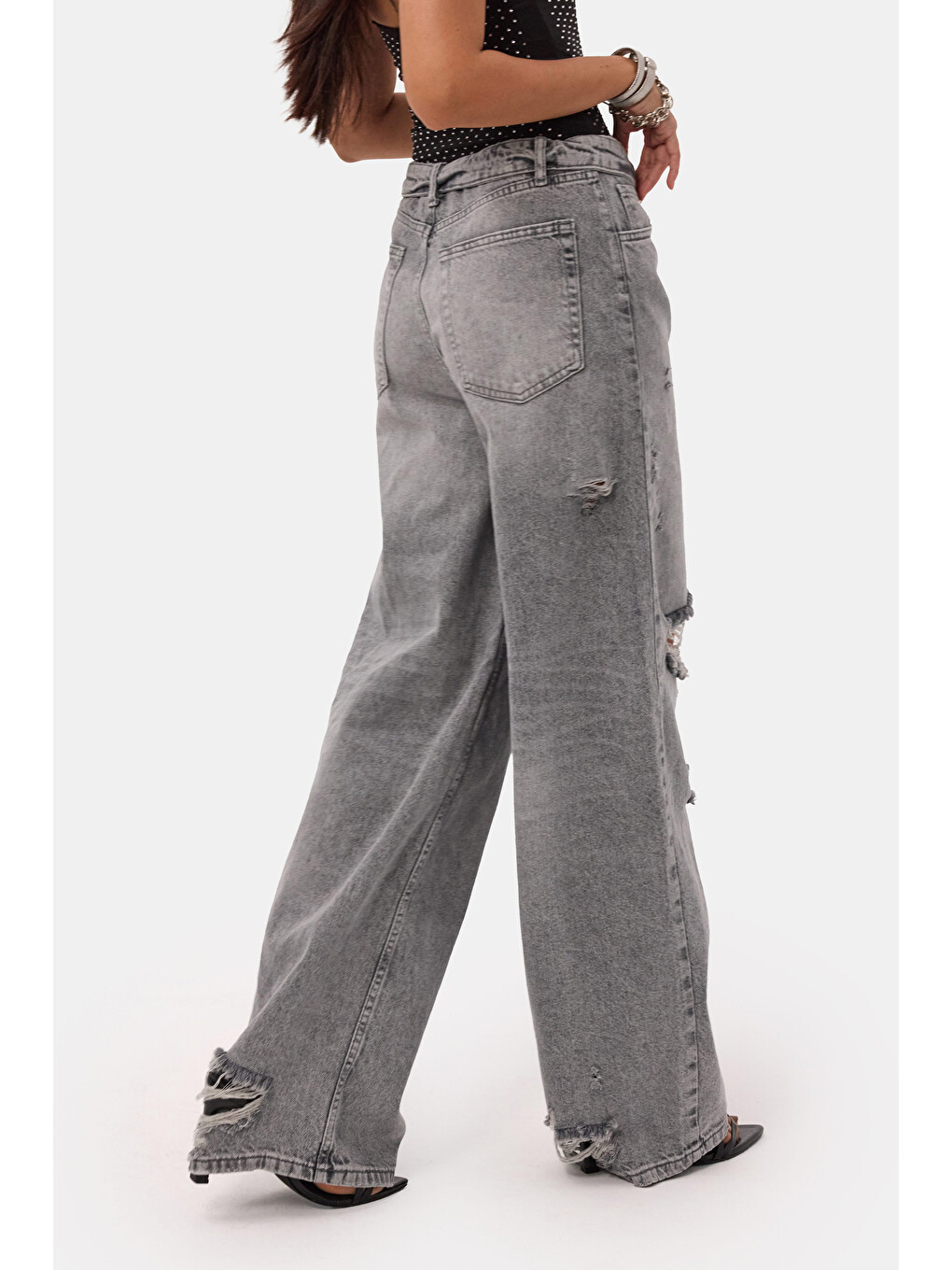 Gri Kadın Füme 12s6-12 Straight Fit Kemer Detaylı Özel Tasarım Denim Jean-5