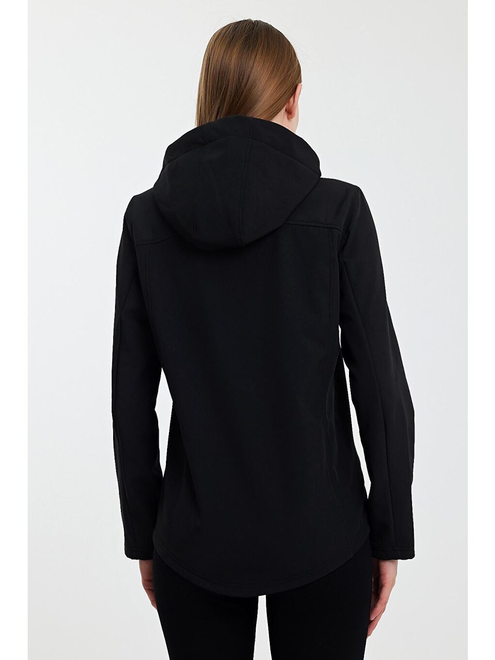 Siyah Kadın Softshell Fermuarlı Kapuşonlu Mont-2