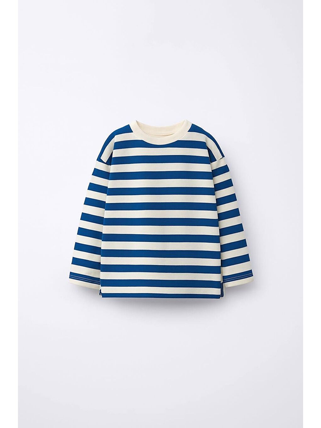 Karışık Unisex Çocuk Pamuklu Lacivert Ve Mavi Çizgili Uzun Kollu T-Shirt 2'Li Paket-1