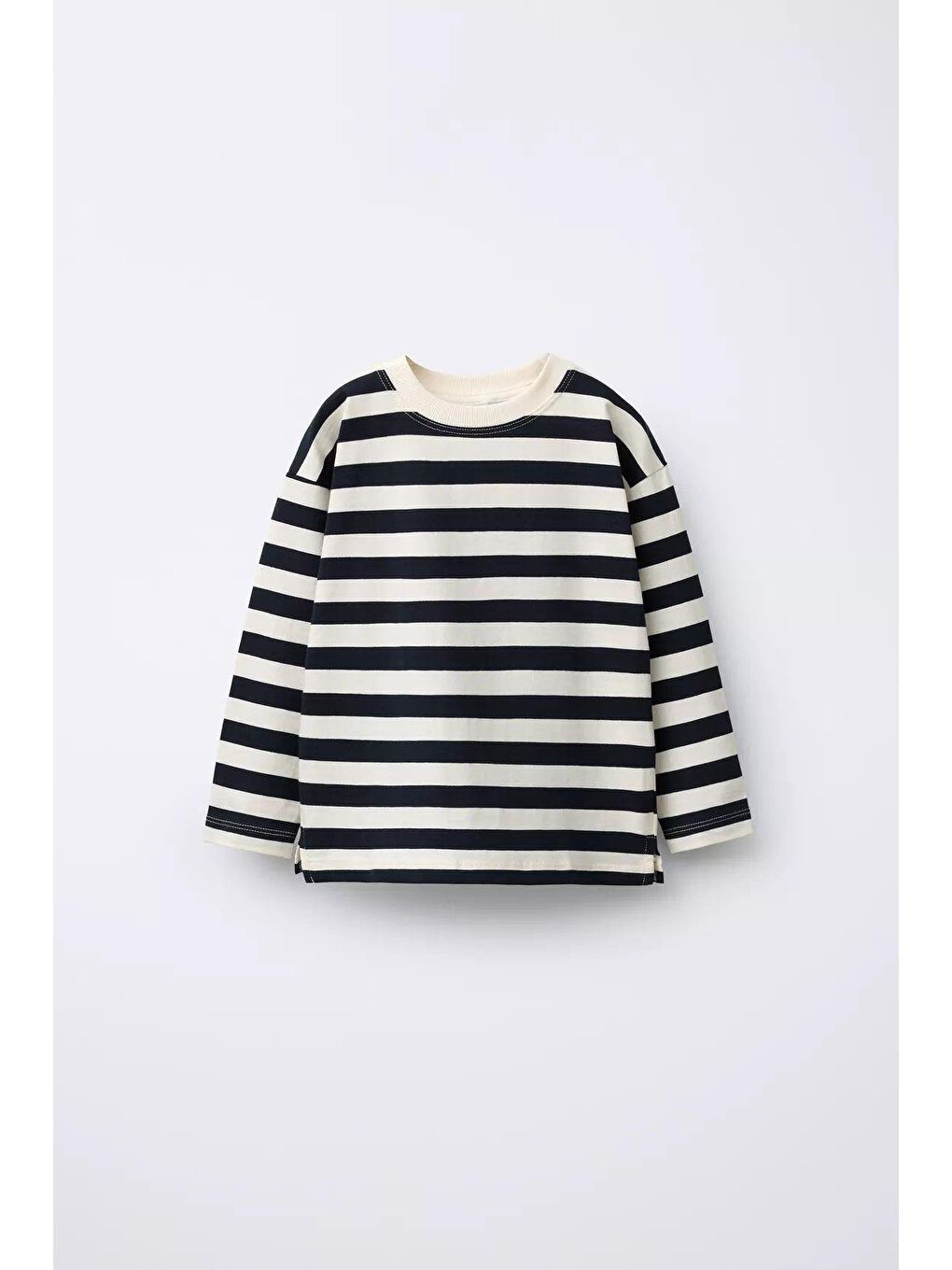 Karışık Unisex Çocuk Pamuklu Lacivert Ve Mavi Çizgili Uzun Kollu T-Shirt 2'Li Paket-2