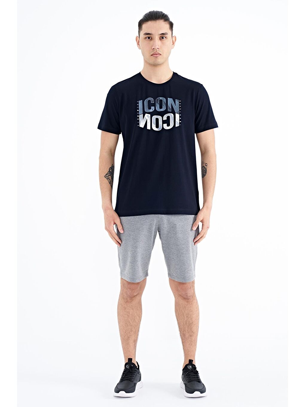 Lacivert Yazı Baskılı O Yaka Standart Kalıp Erkek Tişört - 88174-1