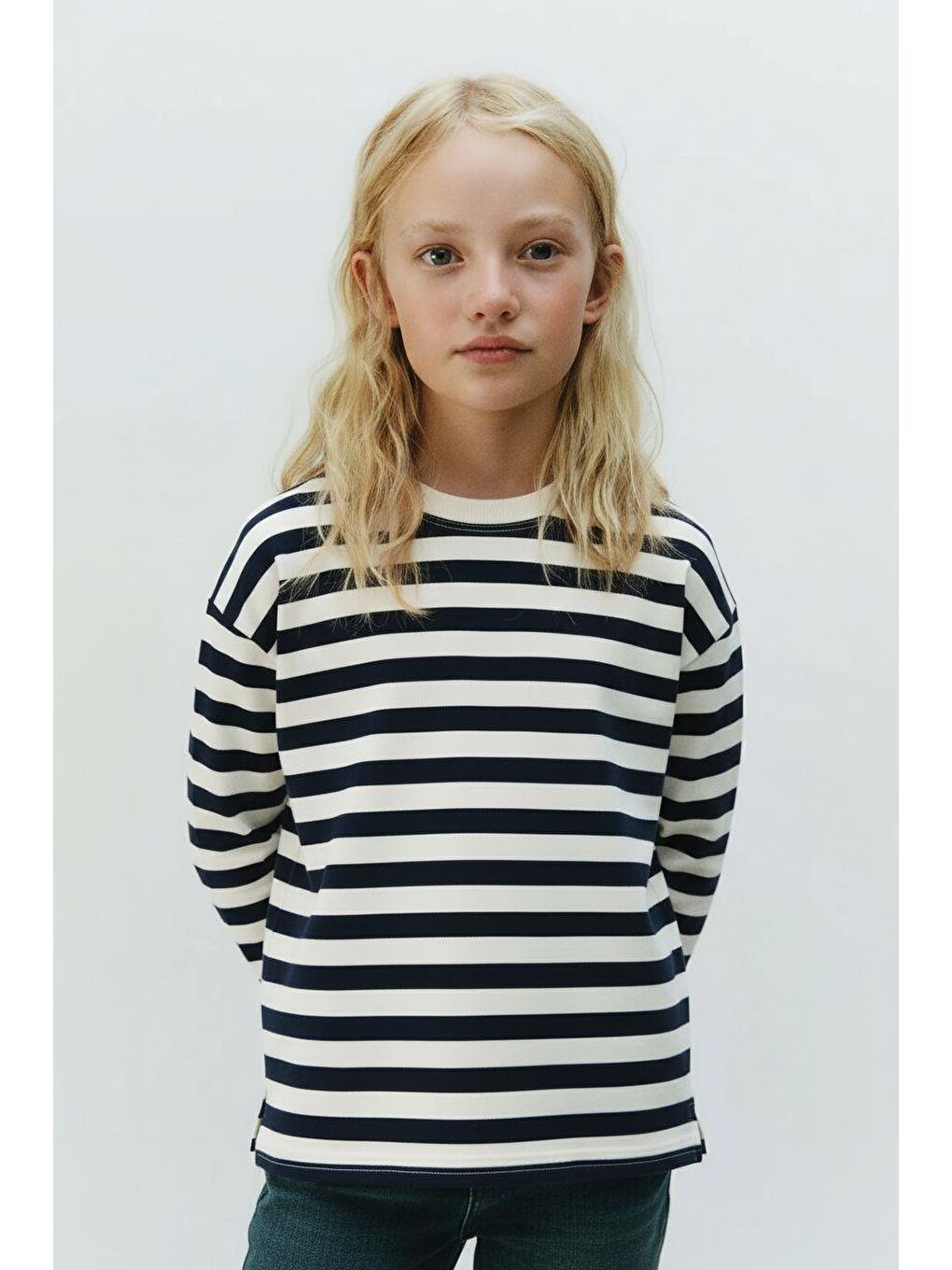 Karışık Unisex Çocuk Pamuklu Lacivert Ve Mavi Çizgili Uzun Kollu T-Shirt 2'Li Paket-4