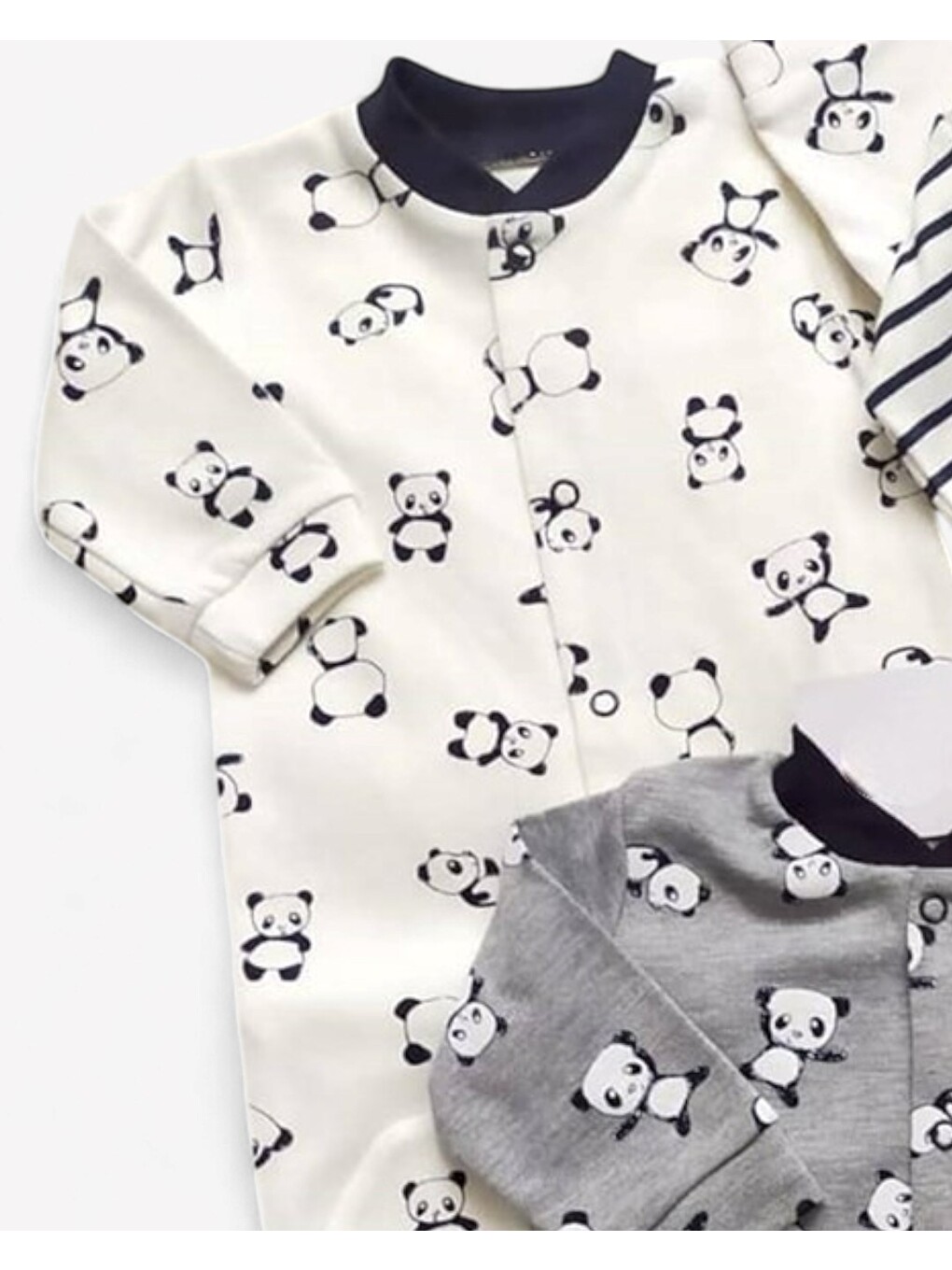 Karışık Panda Baskılı Alttan Patikli Çıtçıtlı 3'lü Tulum Seti-5