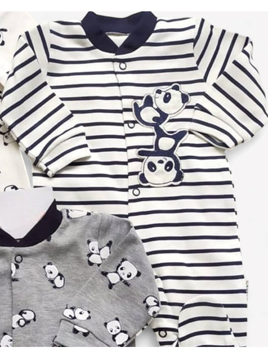Karışık Panda Baskılı Alttan Patikli Çıtçıtlı 3'lü Tulum Seti-6