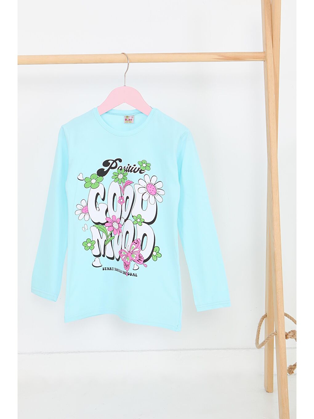 Kız Çocuk Bebe Mavi Uzun Kollu Baskılı Penye Badi - 27691