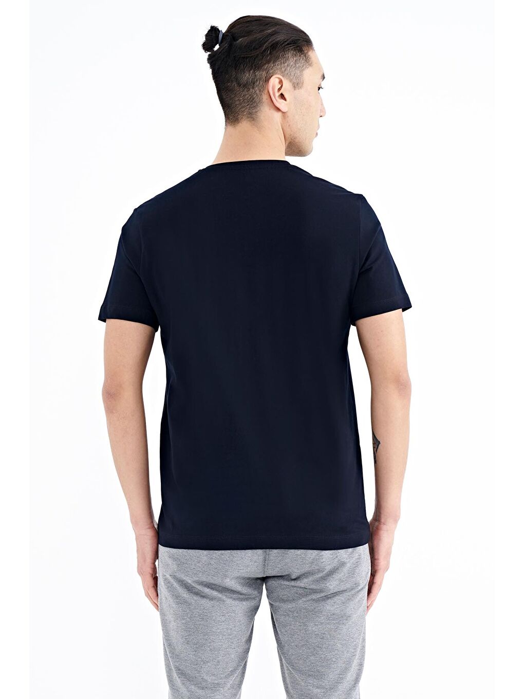 Lacivert Yazı Baskılı O Yaka Standart Kalıp Erkek Tişört - 88174-4