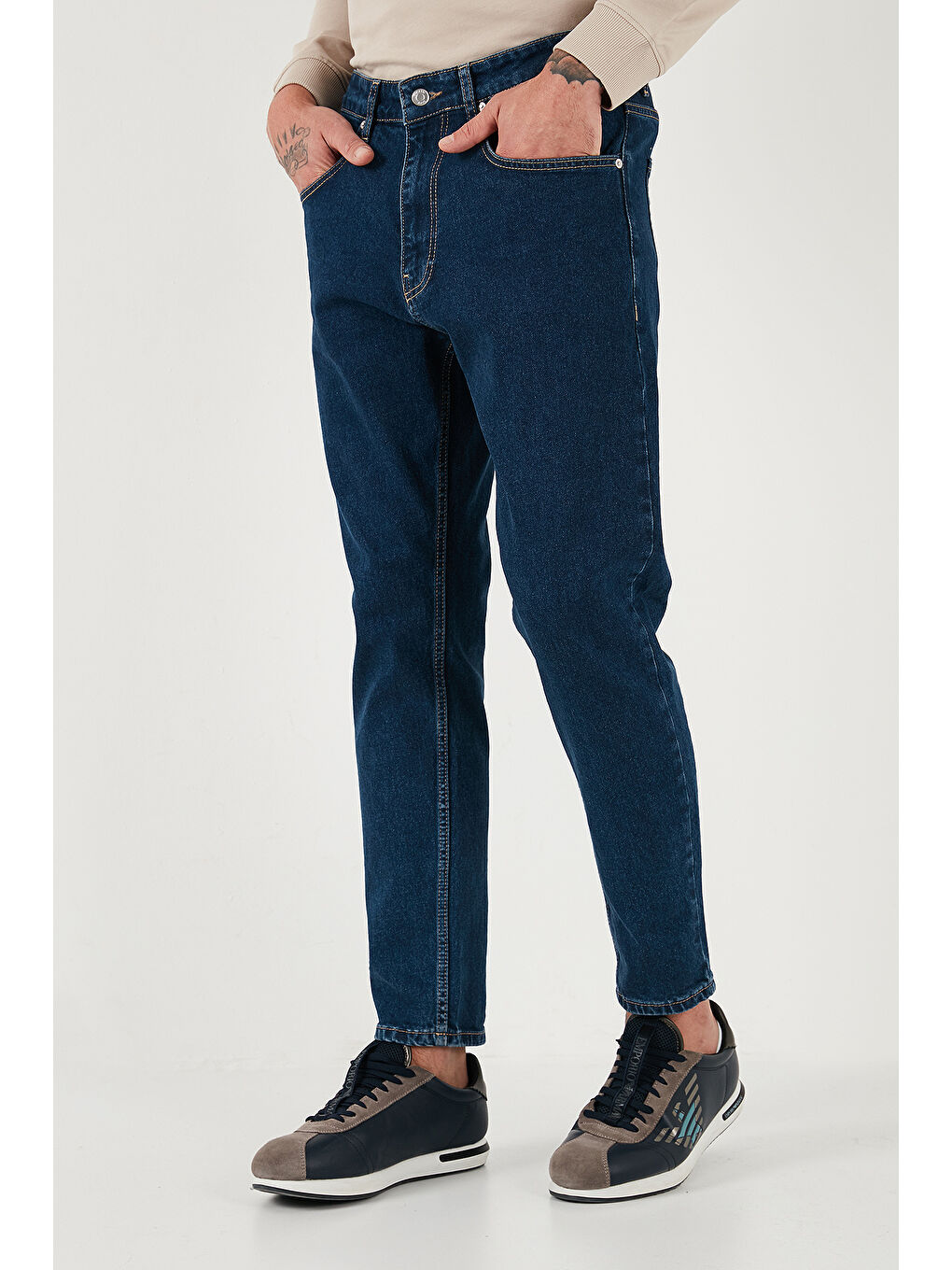 Buratti Lacivert Streç Pamuklu Slim Fit Normal Bel Boru Paça Erkek Jeans 5900S34MILANO - 2