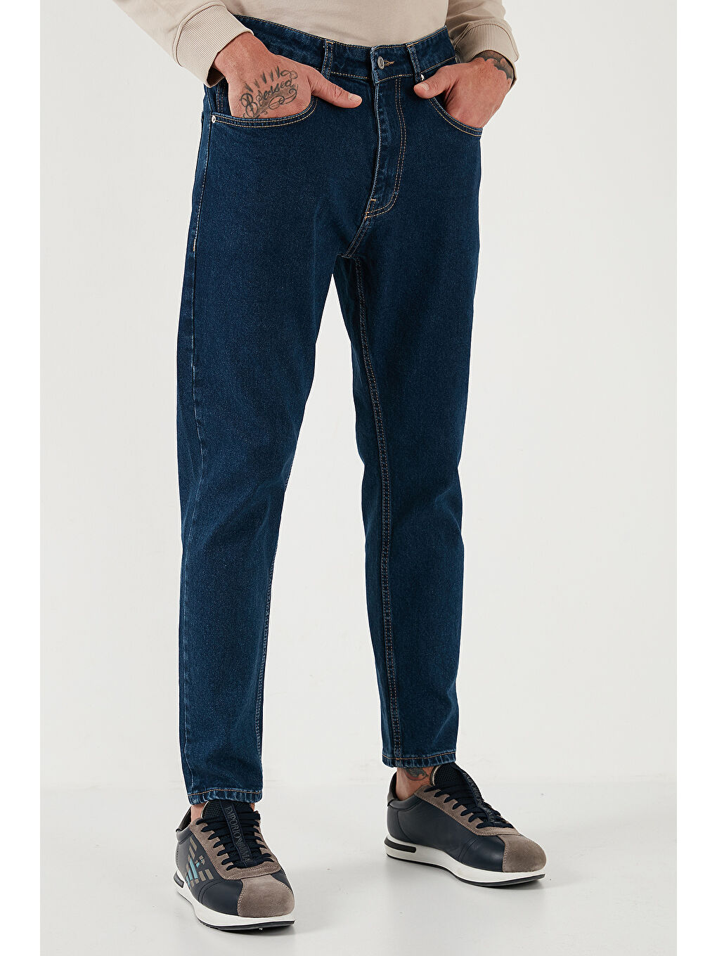 Buratti Lacivert Streç Pamuklu Slim Fit Normal Bel Boru Paça Erkek Jeans 5900S34MILANO - 3