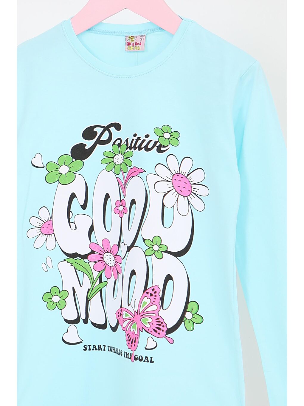 Kız Çocuk Bebe Mavi Uzun Kollu Baskılı Penye Badi - 27691-1