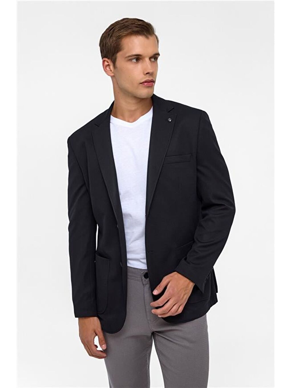 Siyah Regular Desenli Mono Yaka 6 Drop Ceket