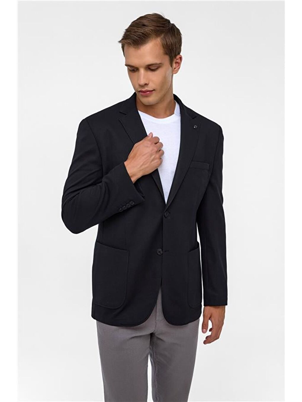 Siyah Regular Desenli Mono Yaka 6 Drop Ceket-1