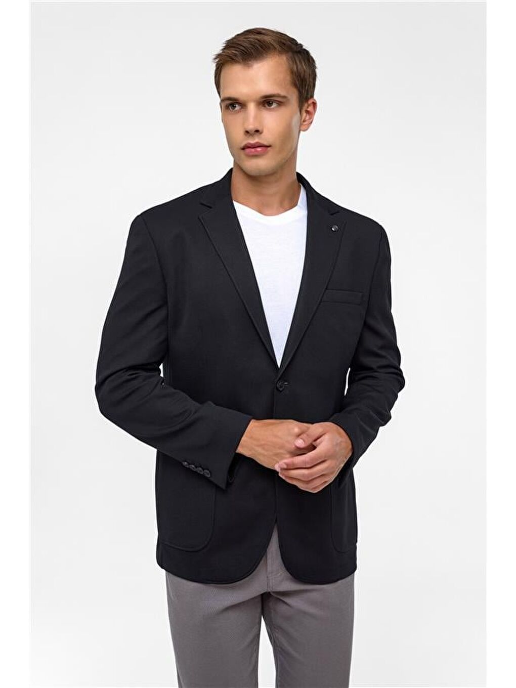 Siyah Regular Desenli Mono Yaka 6 Drop Ceket-2