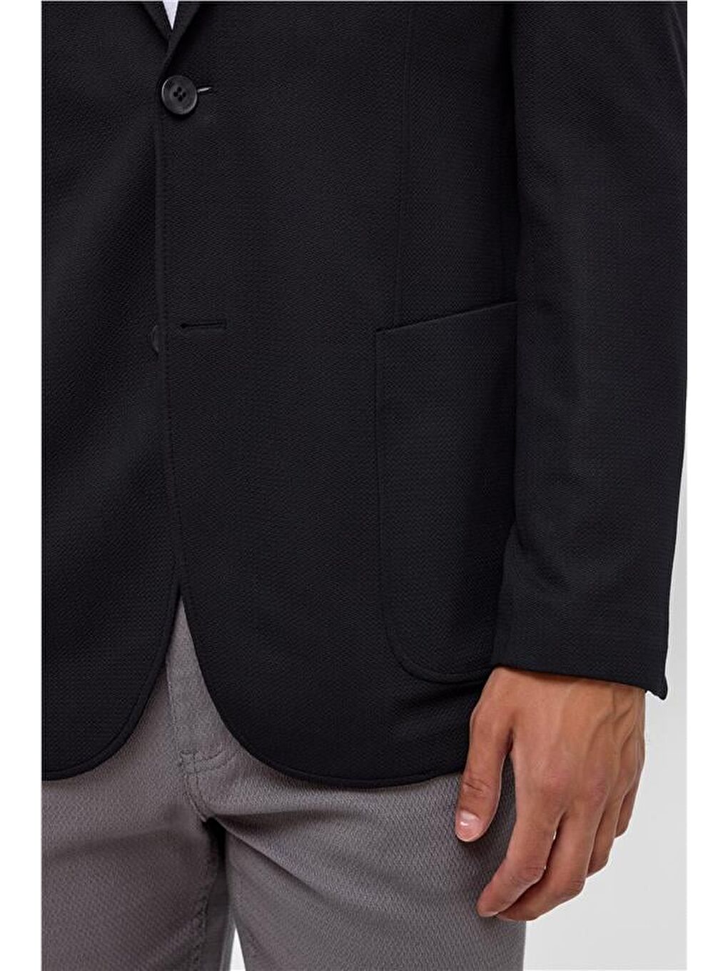 Siyah Regular Desenli Mono Yaka 6 Drop Ceket-4