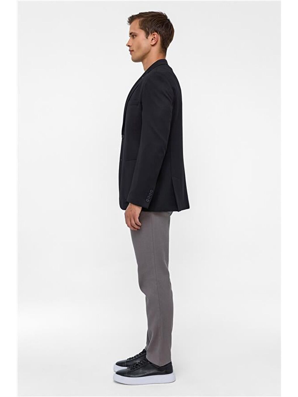 Siyah Regular Desenli Mono Yaka 6 Drop Ceket-6