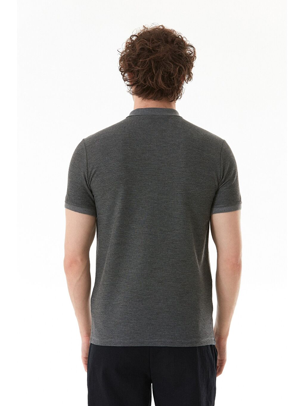 Gri Waffle Kumaş Slim Fit Polo Yaka Tişört-3