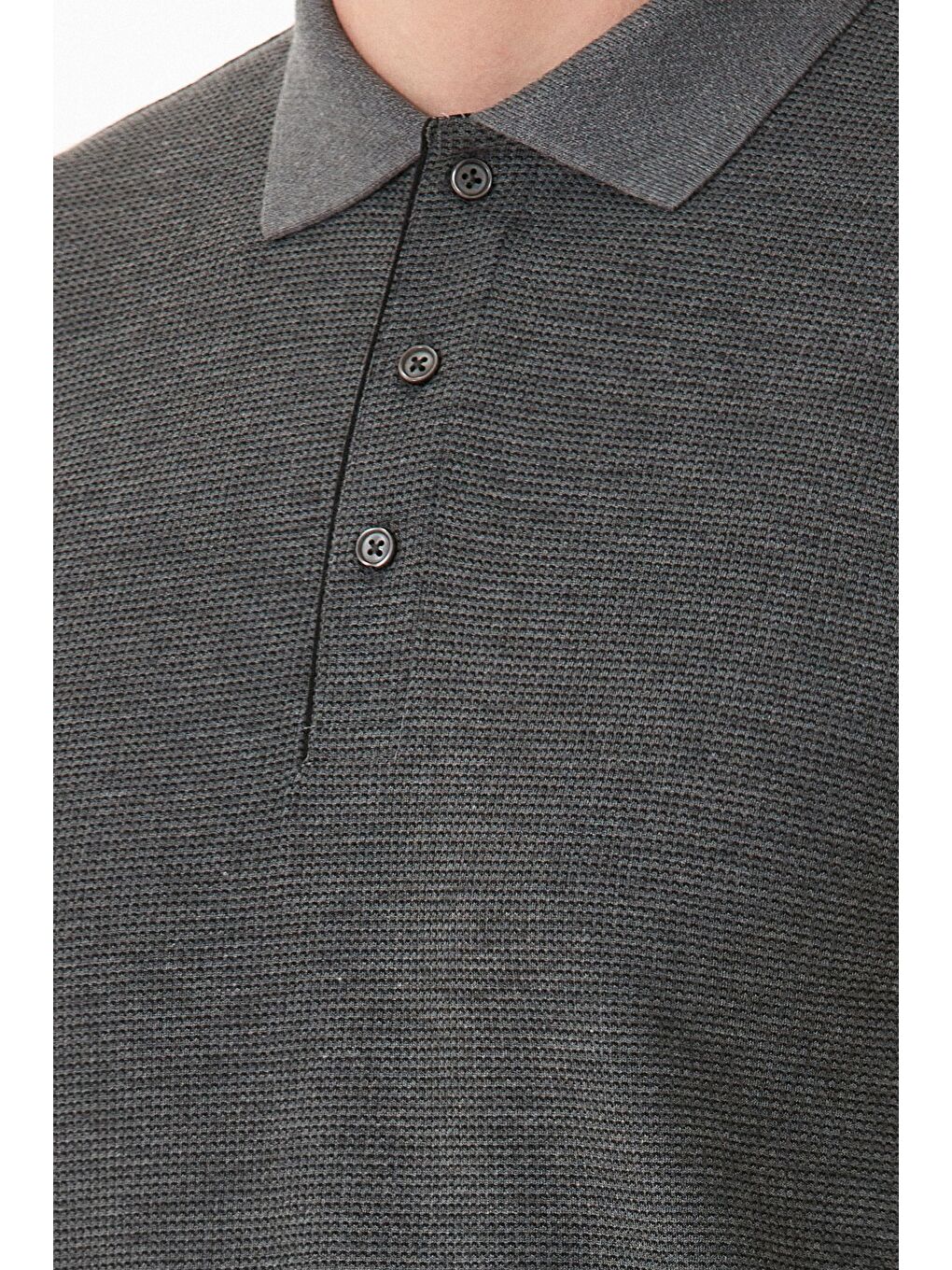 Gri Waffle Kumaş Slim Fit Polo Yaka Tişört-4