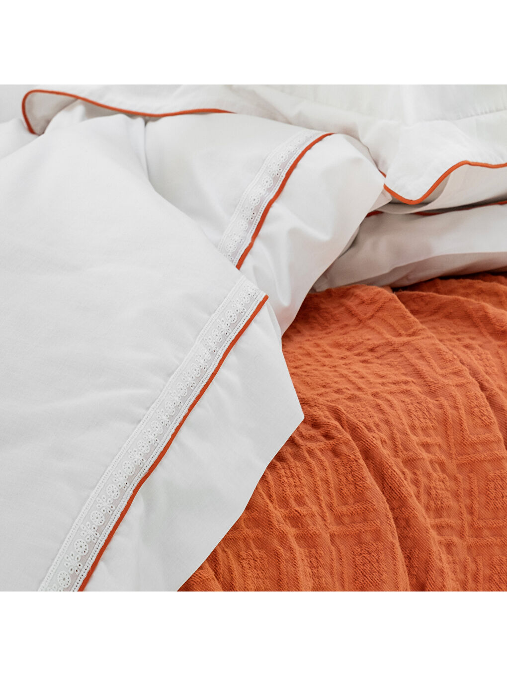 Kahverengi Home Kylie Yatak Örtüsü Nevresim Seti 7 Parça-Kiremit-5