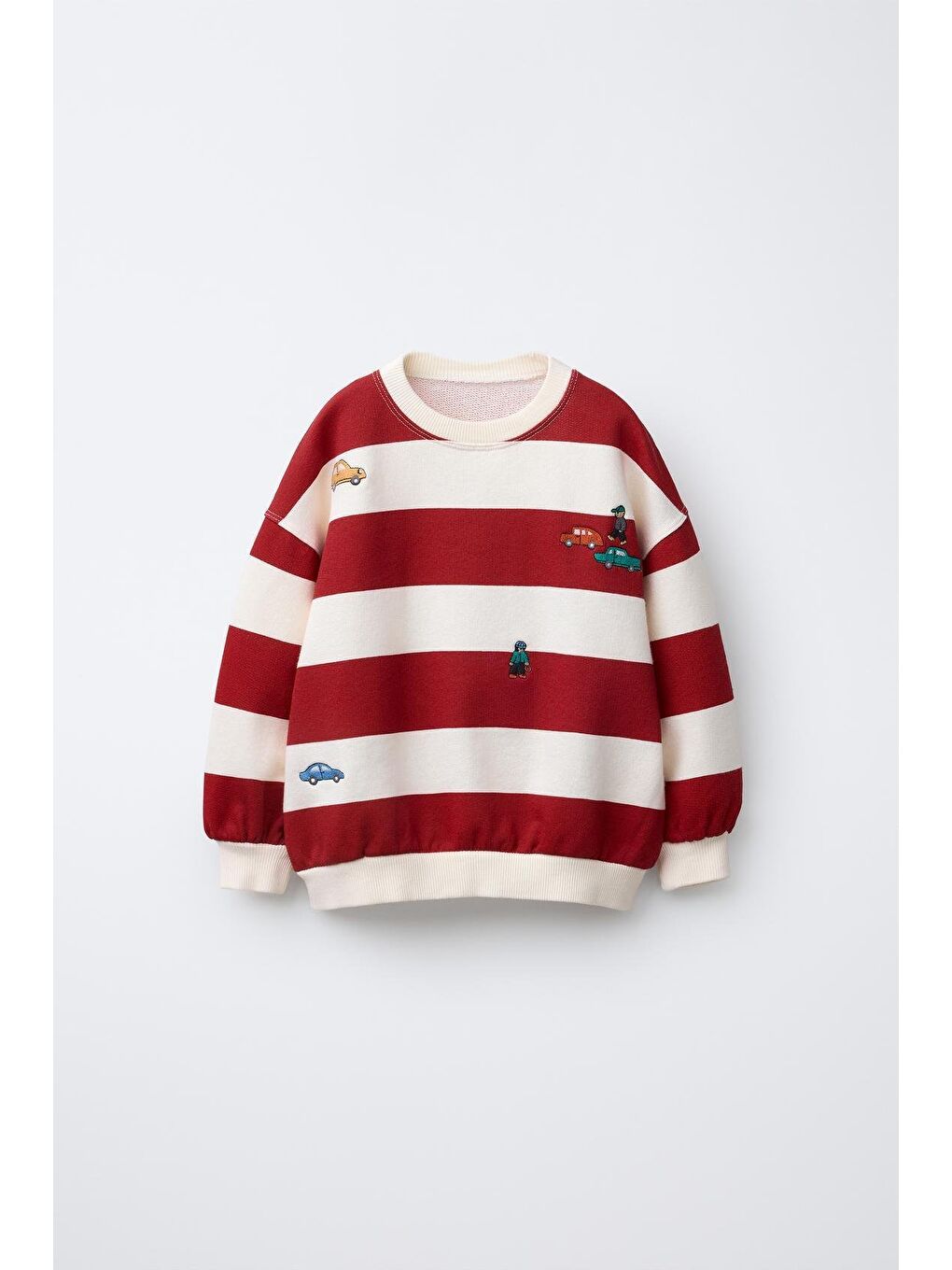 Karışık Erkek Çocuk Pamuklu Çizgili Kırmızı Sweatshirt Ve Nakışlı Kahverengi Pantolon Takım-4