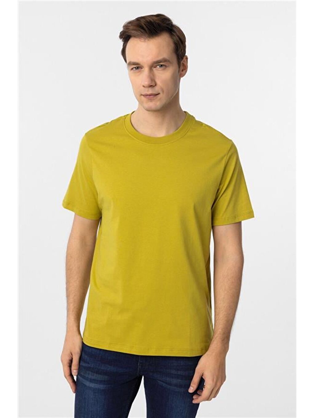 Koyu Haki Regular Düz Bisiklet Yaka Tişört