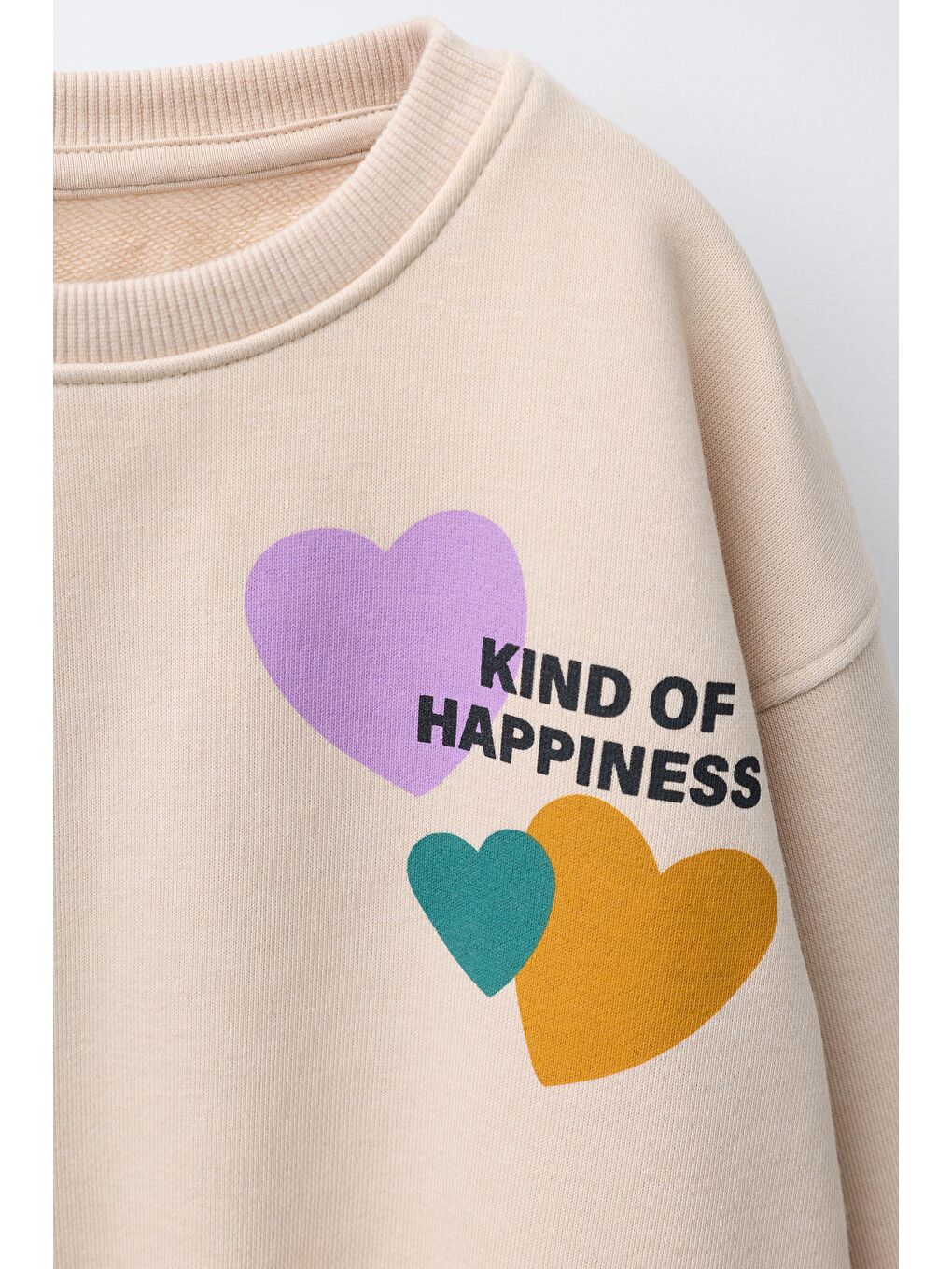 Karışık Kız Çocuk Pamuklu Bej Kalpli Sweatshirt Ve Renkli Kalpli Siyah Tayt Takım-2