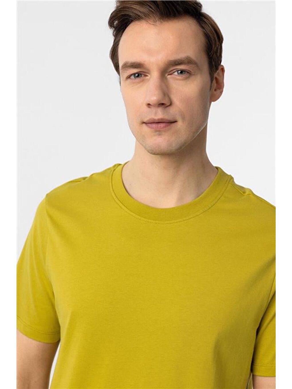 Koyu Haki Regular Düz Bisiklet Yaka Tişört-3