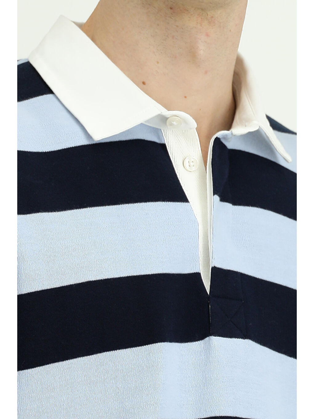 Mavi Polo Yaka Oversize Ekstra Rahat Kesim Çizgili Pamuk Sweatshirt-6