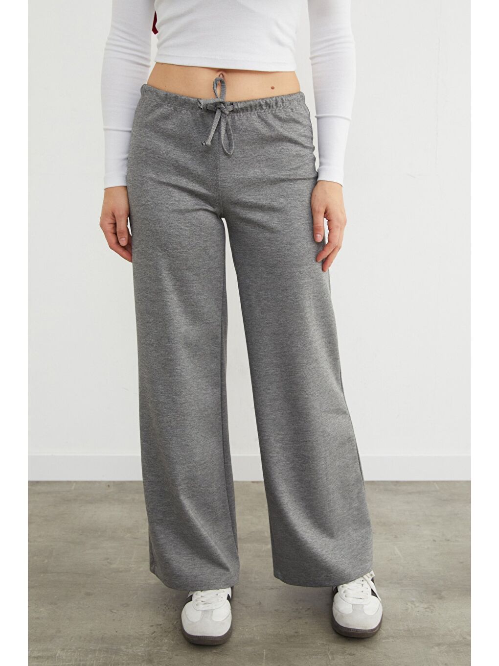 Antrasit Beli Bağlamalı Bol Paça Modal Pantolon-1