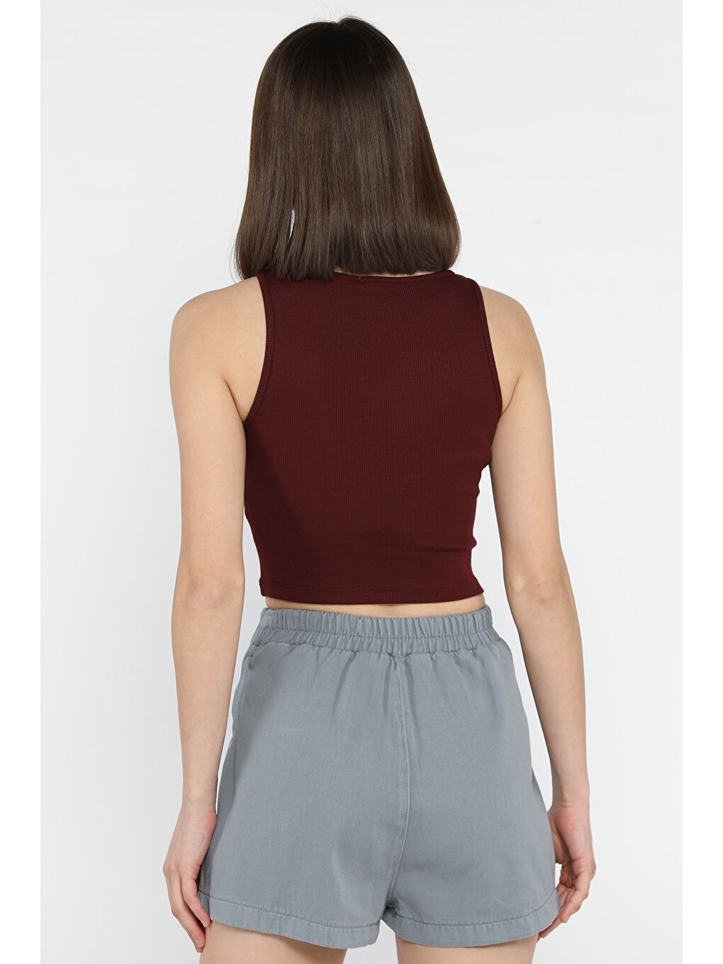 Bordo Kadın Bisiklet Yaka Sıfır Kol Basic Body Bluz-2