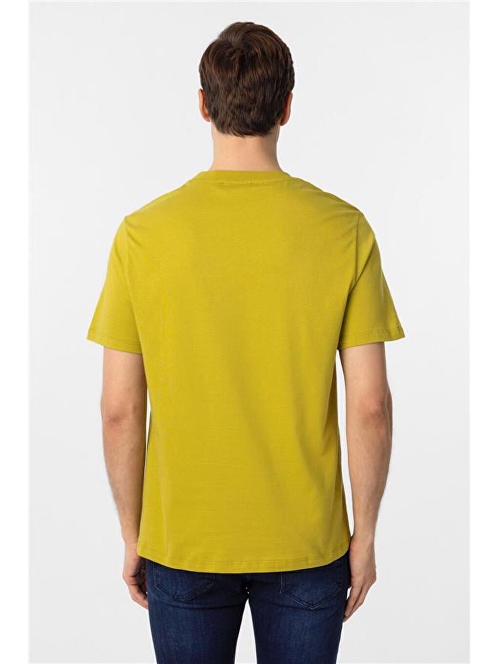 Koyu Haki Regular Düz Bisiklet Yaka Tişört-4