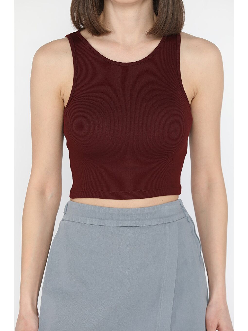 Bordo Kadın Bisiklet Yaka Sıfır Kol Basic Body Bluz-3