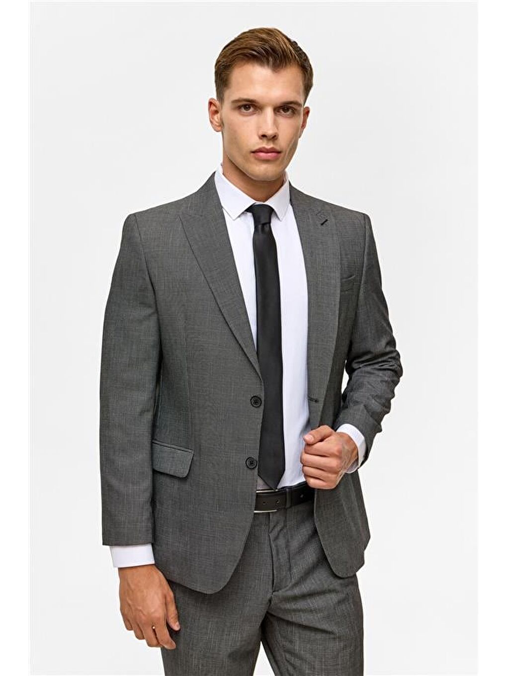 Siyah Regular Desenli Sivri Yaka 4 Drop Takım Elbise-1