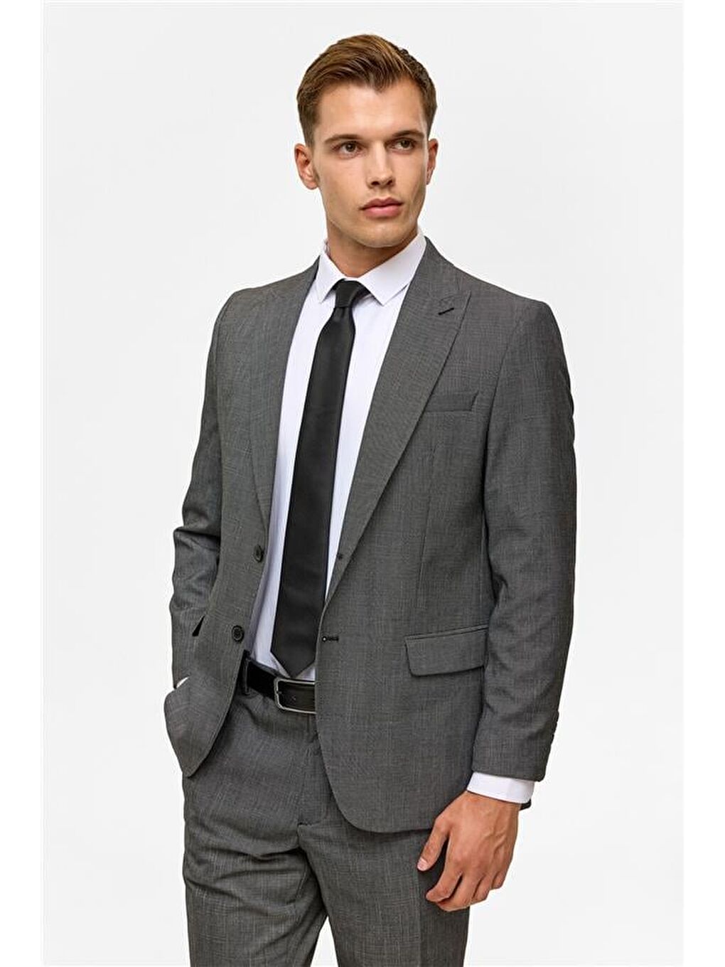 Siyah Regular Desenli Sivri Yaka 4 Drop Takım Elbise-2