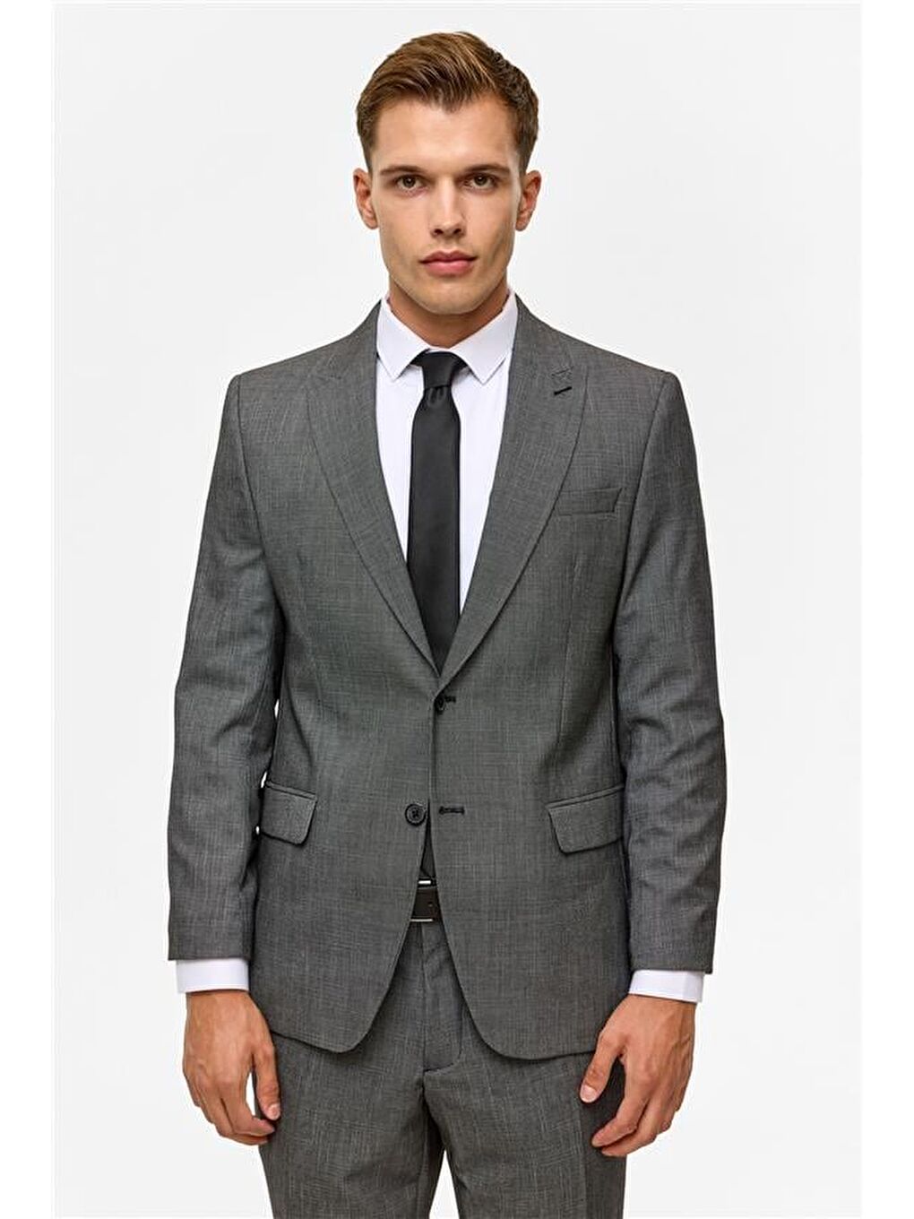 Siyah Regular Desenli Sivri Yaka 4 Drop Takım Elbise-3