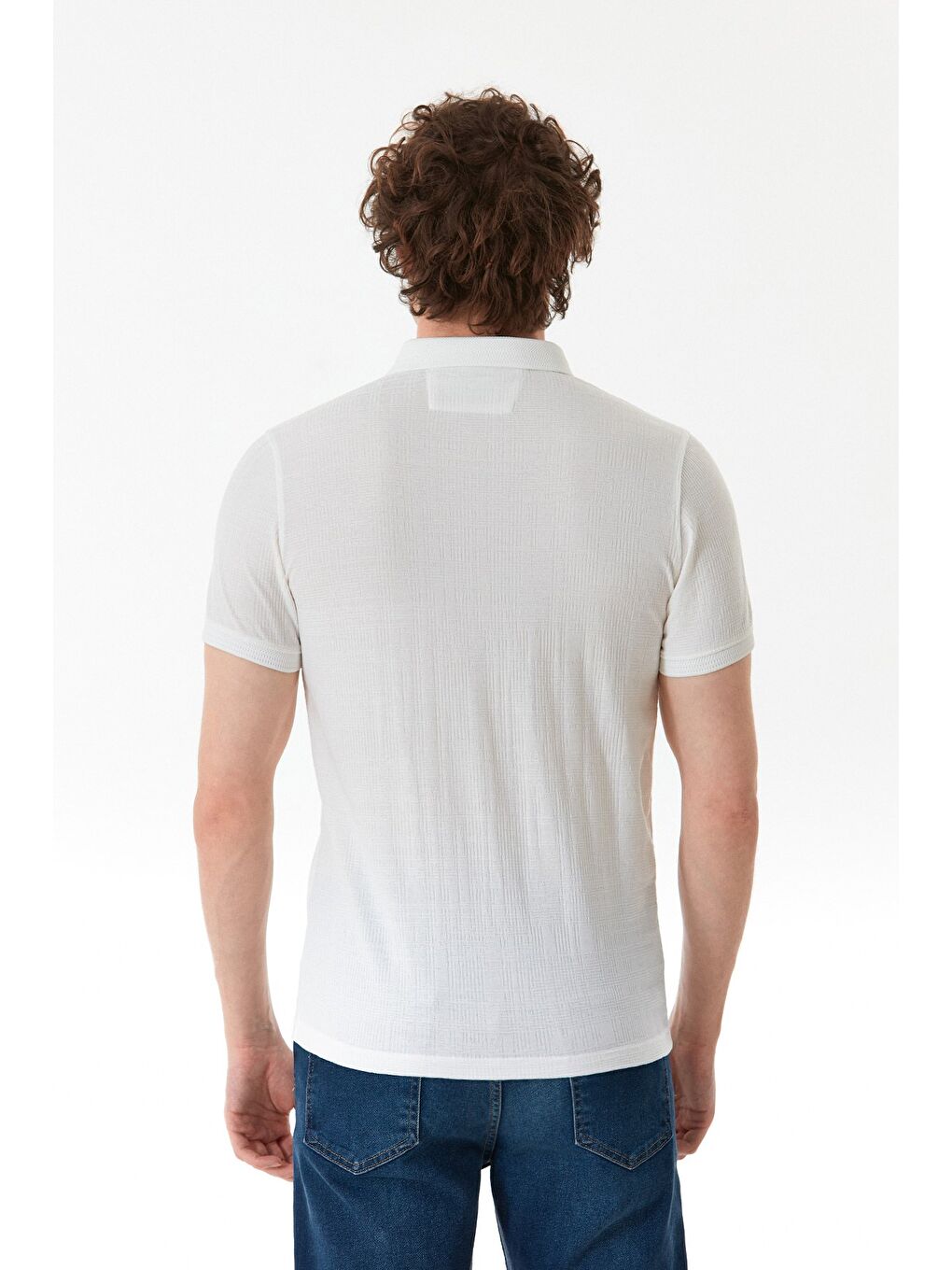 Beyaz Kırçıllı Polo Yaka Yarım Düğmeli Tişört-3