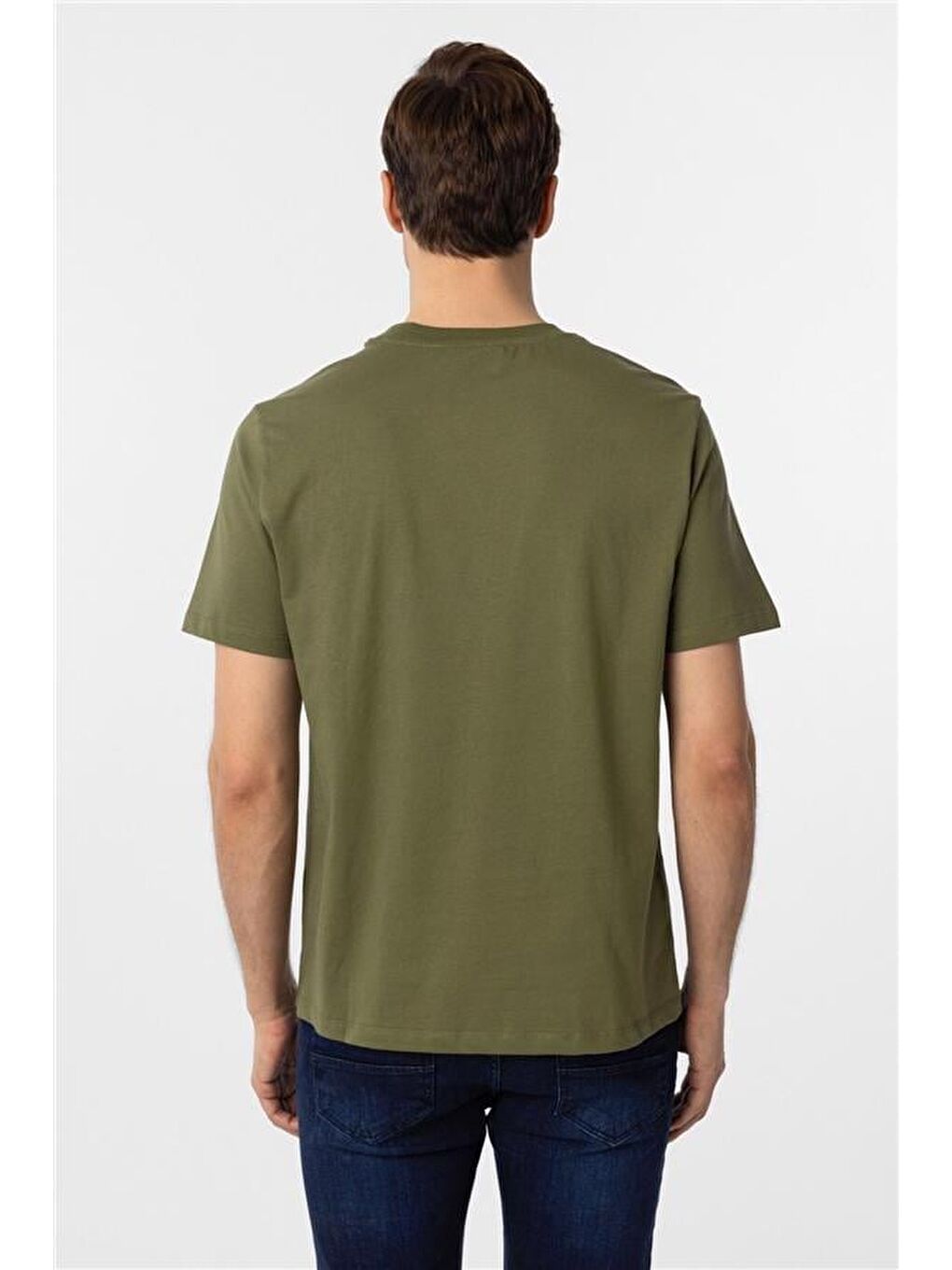 Haki Regular Düz Bisiklet Yaka Tişört-4