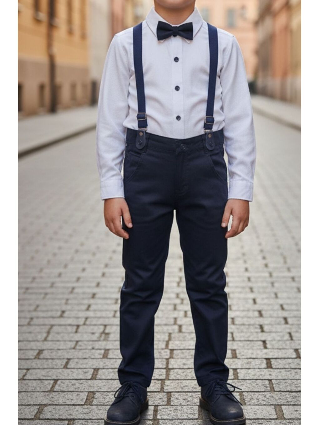 Beyaz Erkek Çocuk Askılı Papyonlu İkili Takım-1