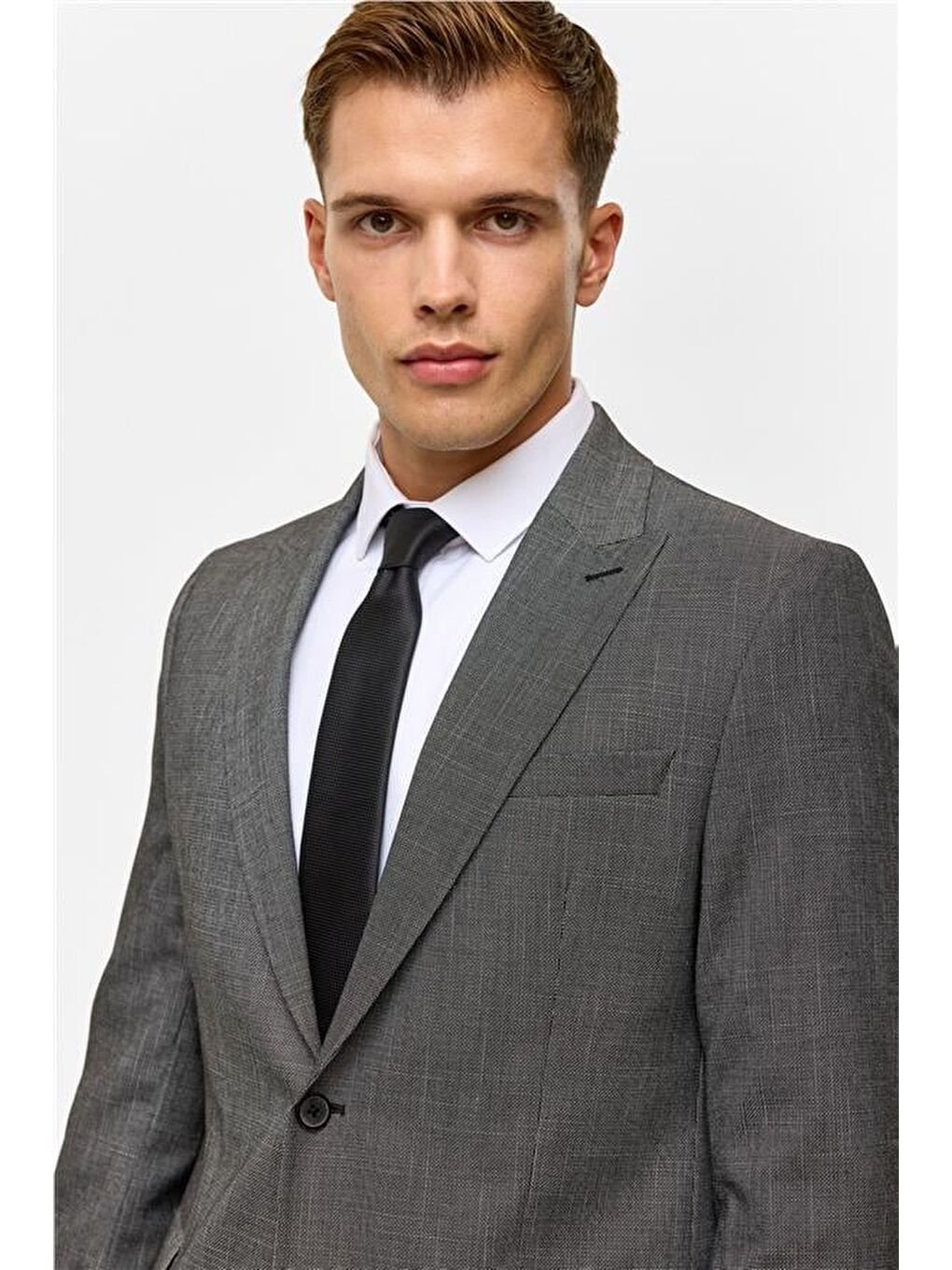 Siyah Regular Desenli Sivri Yaka 4 Drop Takım Elbise-5