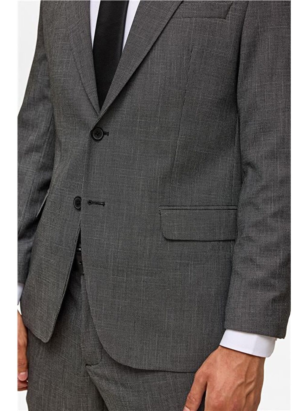 Siyah Regular Desenli Sivri Yaka 4 Drop Takım Elbise-6