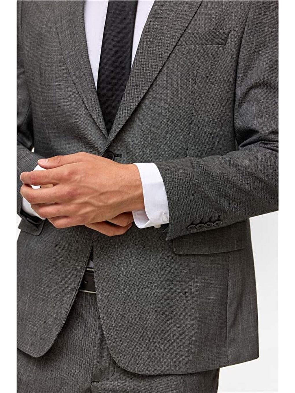 Siyah Regular Desenli Sivri Yaka 4 Drop Takım Elbise-7