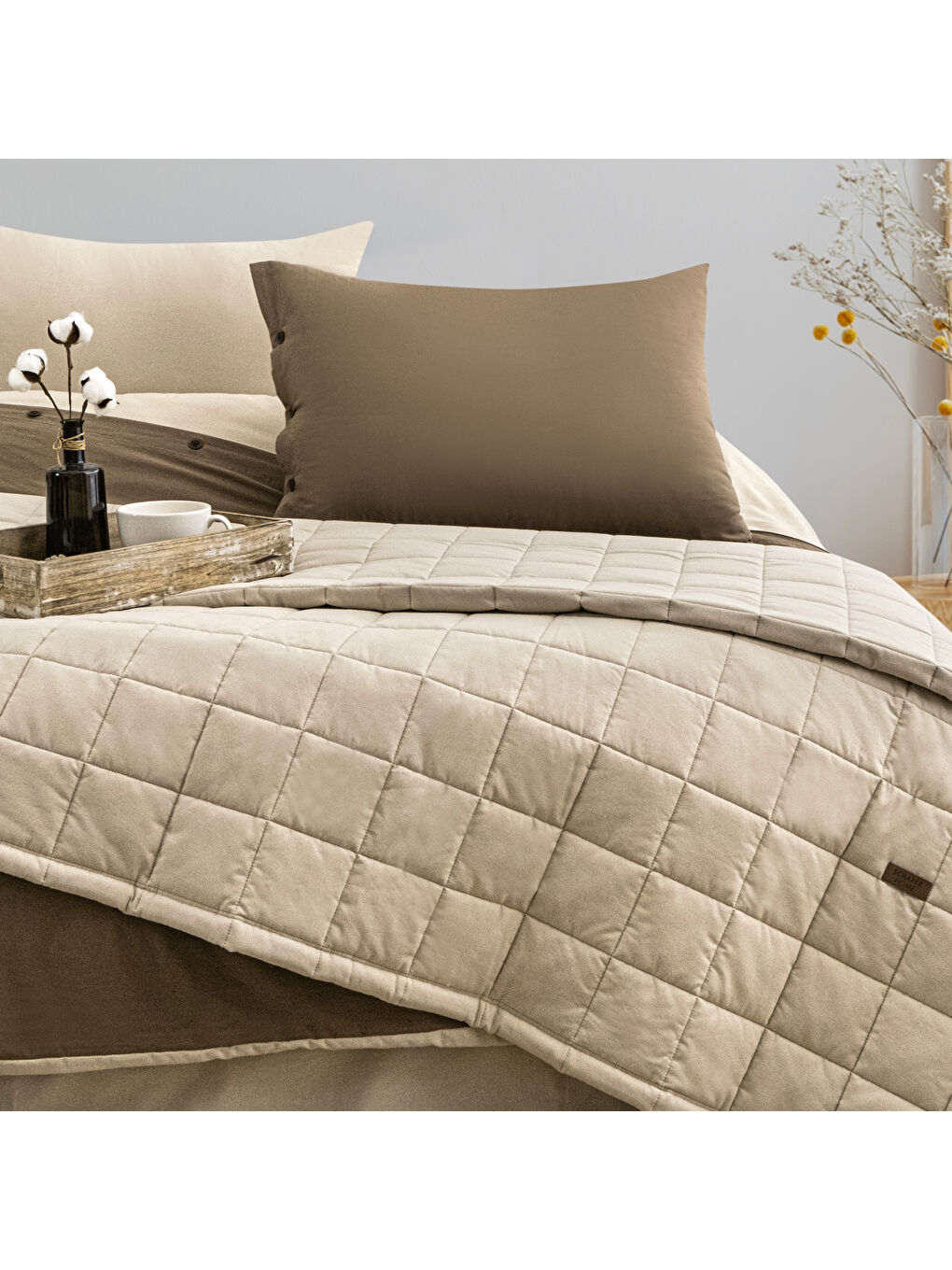 Home Soft Yatak Örtüsü Nevresim Seti 5 Parça-Bej-1