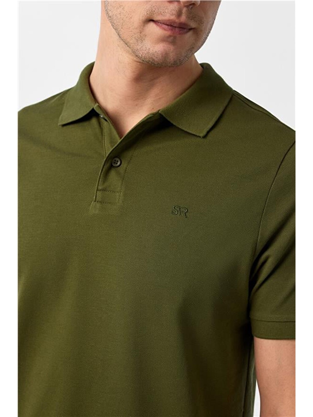 Haki Slim Düz Polo Yaka Tişört-1