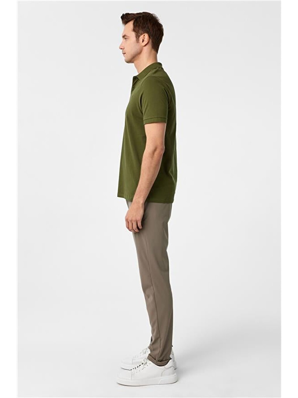 Haki Slim Düz Polo Yaka Tişört-2